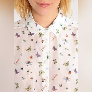 0225 - The Kooples Sheer White Blouse with Insect Design